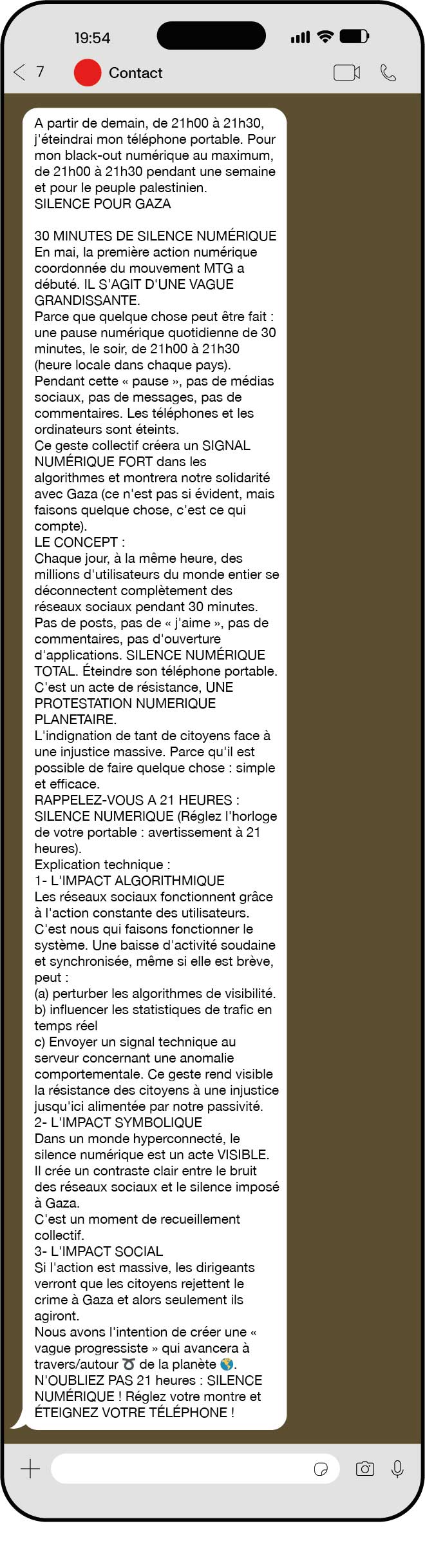 Message relayé pour l’action de silence numérique pour Gaza